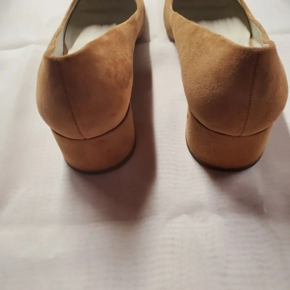 Anne Klein iflex Happy Toffee Suede Pom om Slip On Block Heel Versatile Shoes